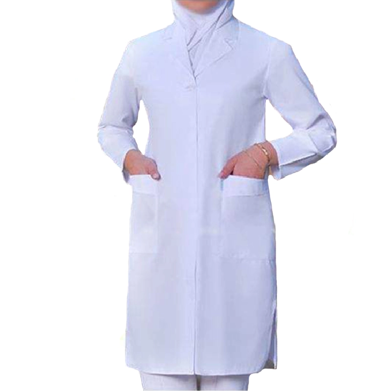 روپوش بلند سفید کار و پزشکی سه جیب زنانه